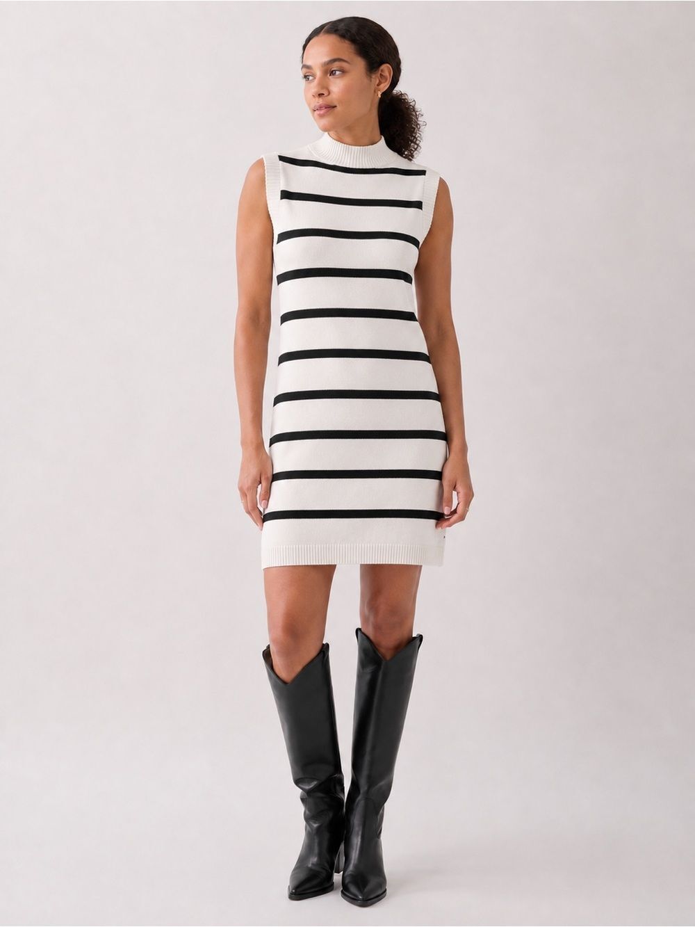 Sanctuary Life Is Easy Cotton Knit Sweater Mini Dress Cream Black Stripe M NEW